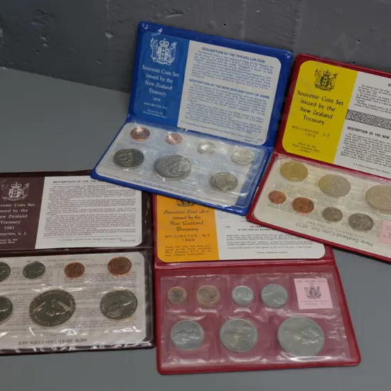 4 New Zealand collector's coin sets - 1969, 1973, 1979, 1981