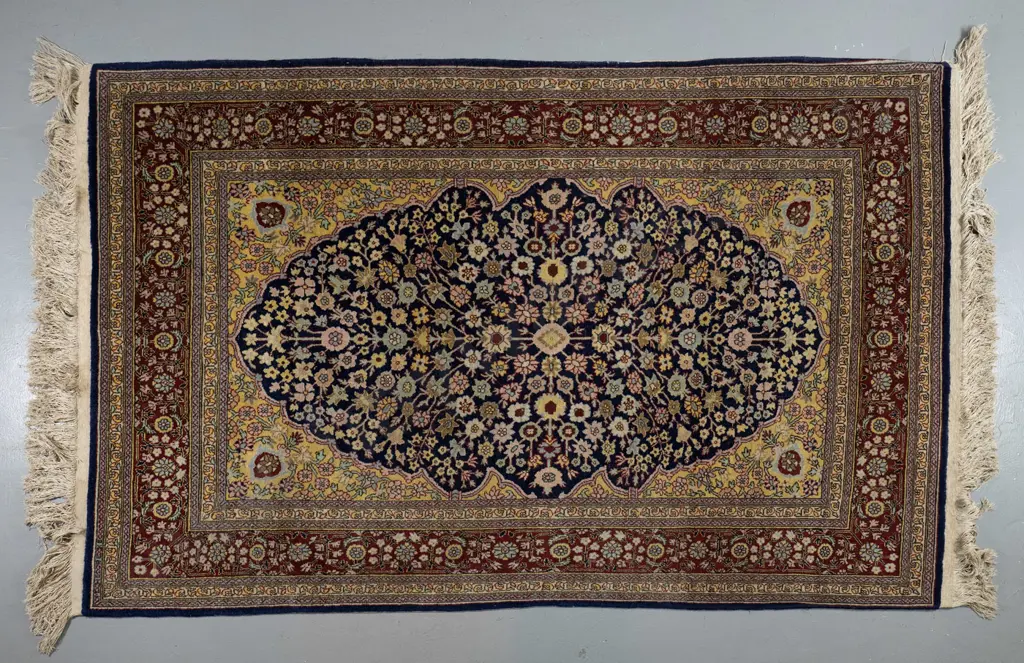 Hamaden hand-knotted wool Persian floor rug - dark red, blue and gold L-1750 W-1180 Image 1++