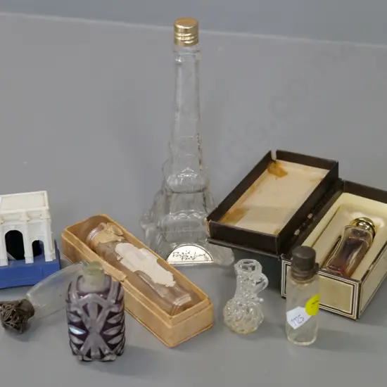 assorted vintage perfume bottles - including one small glass bottle w/ sterling cap