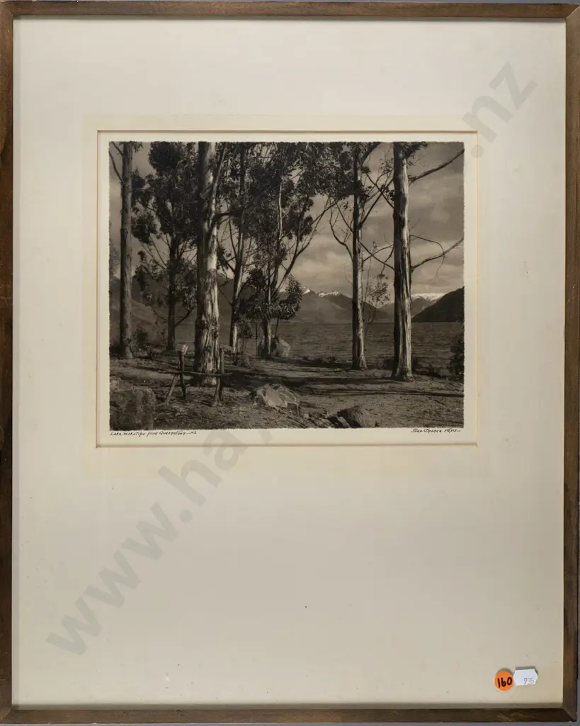 framed George Chance black and white photograph "Lake Wakatipu from Queenstown" H-200 W-250 Image 1++