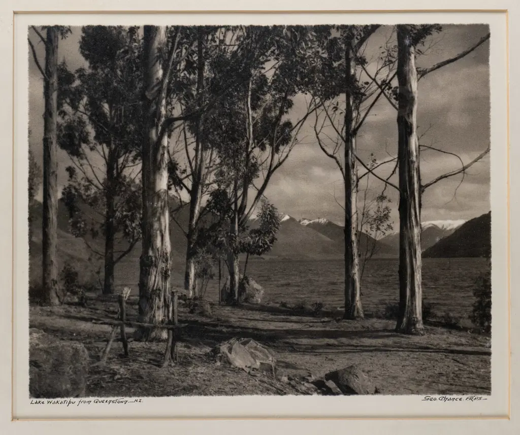 framed George Chance black and white photograph "Lake Wakatipu from Queenstown" H-200 W-250 Image 1++