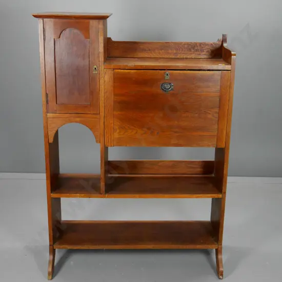 deco oak combination drop-front writing desk / bookcase / cupboard - writing flap catch not closing properly H1340 W950