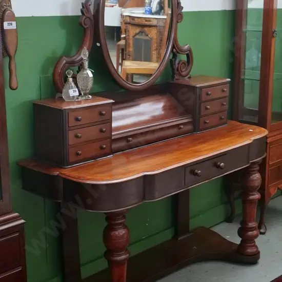 Victorian mahogany 8 drawer turned leg mirror back dresser H-1430 W-1190 D-500