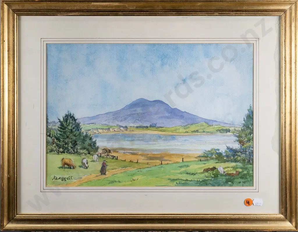 AD Pitt-Leggett - framed watercolour "Auckland Harbour" H-250 W-360 Image 1++