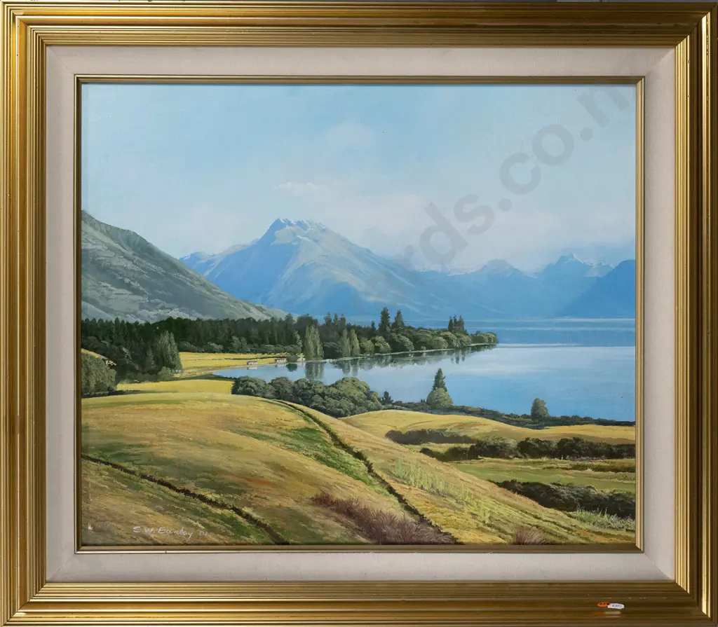 illegible signature - framed oil - "Lake Wakatipu  H-590 W-590 Image 1++