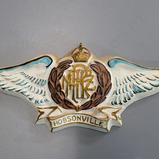 painted cast plaster wall plaque - RNZAF Hobsonville, see info on back H-130 W-330