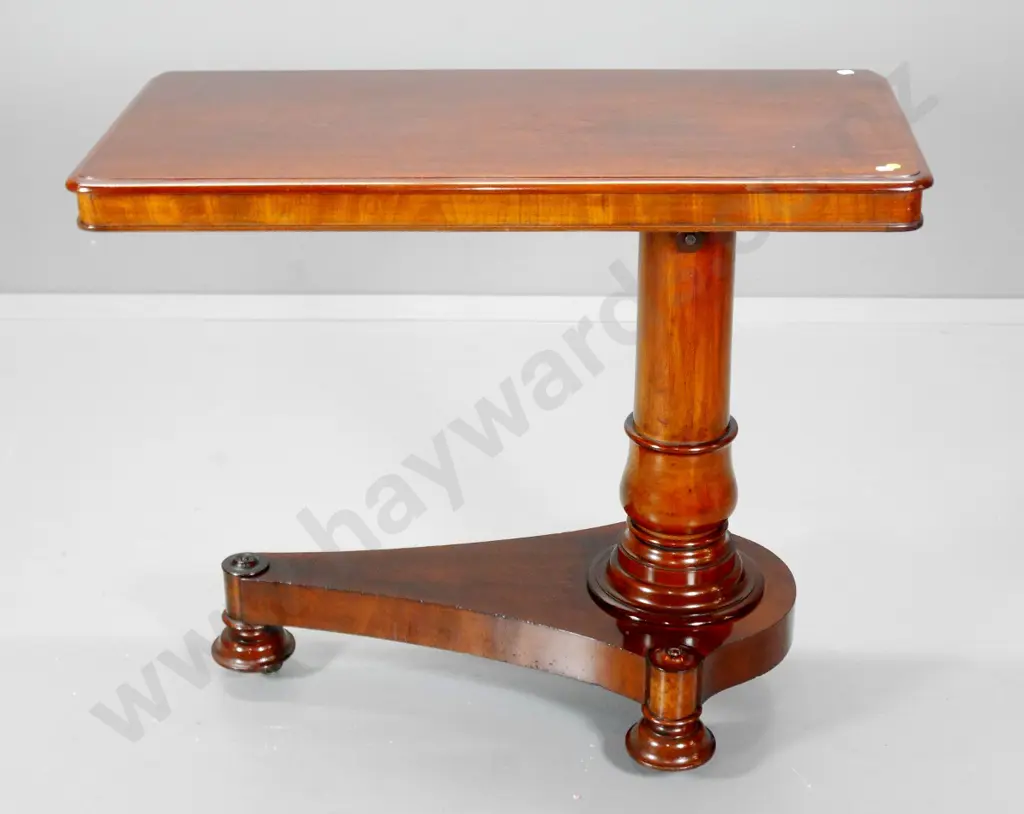 vintage adjustable mahogany reading table with column on platform base, on casters H-770 W-910 D-450 Image 1++