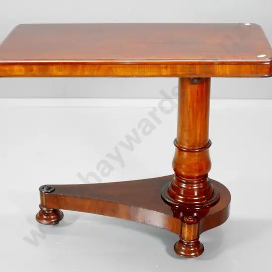 vintage adjustable mahogany reading table with column on platform base, on casters H-770 W-910 D-450