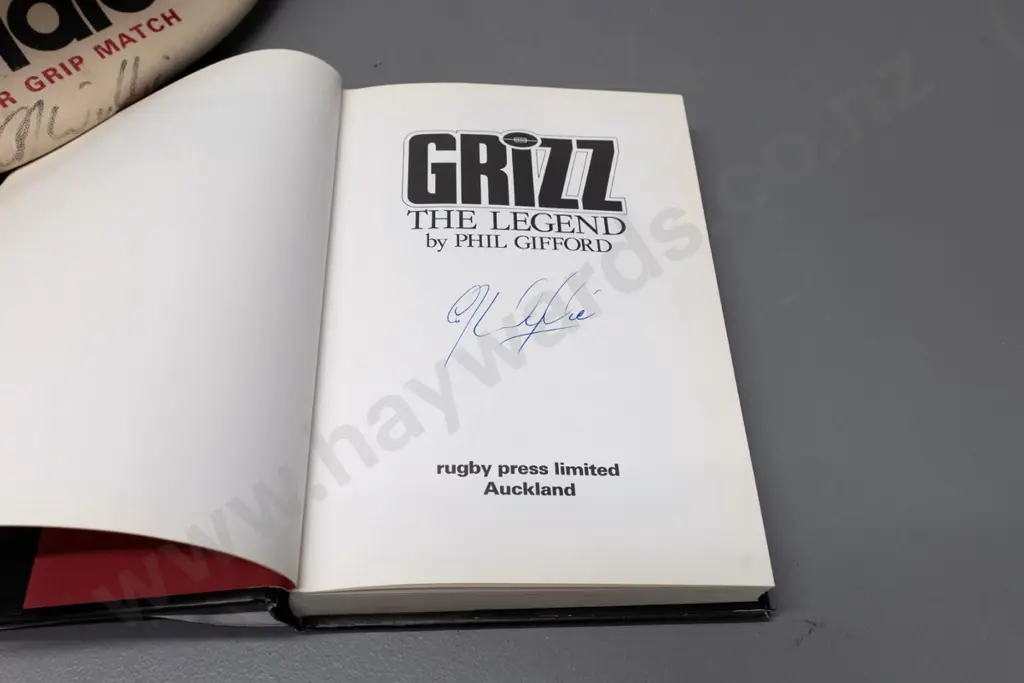 2 Alex Wylie signed items - rugby ball and autographed book 'Grizz' by Phil Gifford, 1991 Image 1++