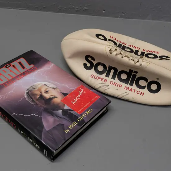 2 Alex Wylie signed items - rugby ball and autographed book 'Grizz' by Phil Gifford, 1991