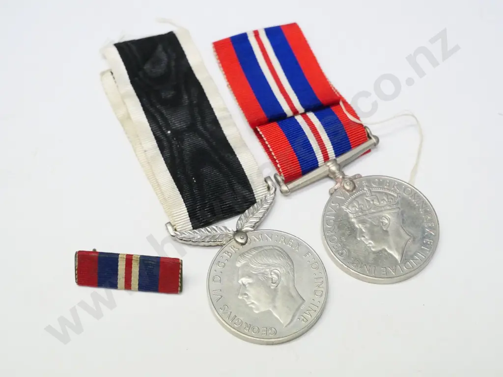 2 medals NZ service medal 1939-45, English service medal 1939-45 & bar Image 1++