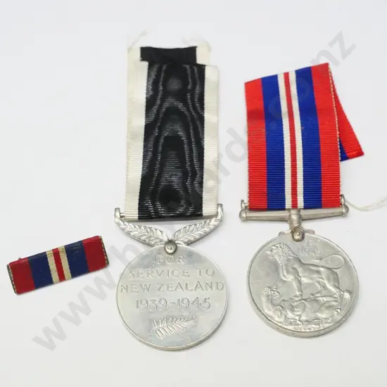2 medals NZ service medal 1939-45, English service medal 1939-45 & bar