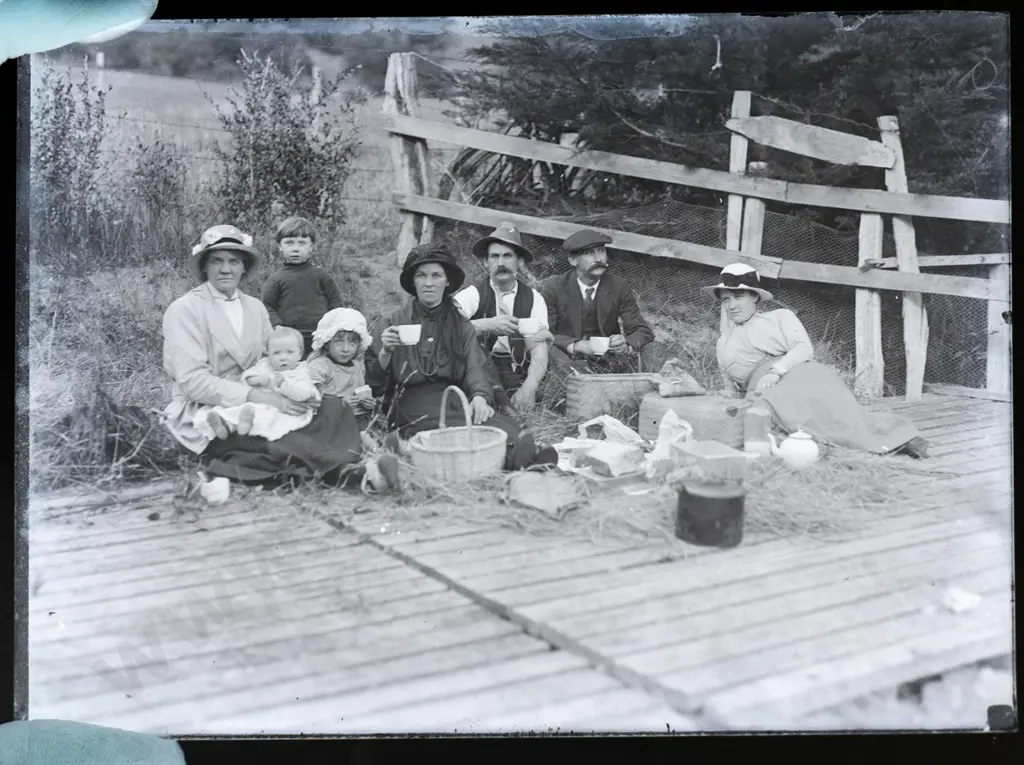 EA Philips studio? 3 boxes glass plate negatives: Winton, picnickers, box labelled Otago Harbour copy photos etc Image 1++