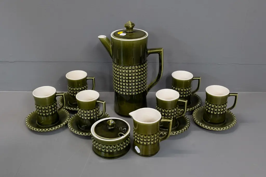 retro Secia Portugal green glaze 6-cup coffee set - coffee pot H-260 Image 1++