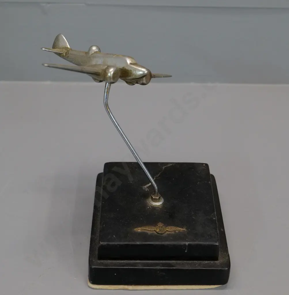 WWII era metal aeroplane on painted wooden base with RAF badge - some corrosion H190 Base 110x120 Image 1++