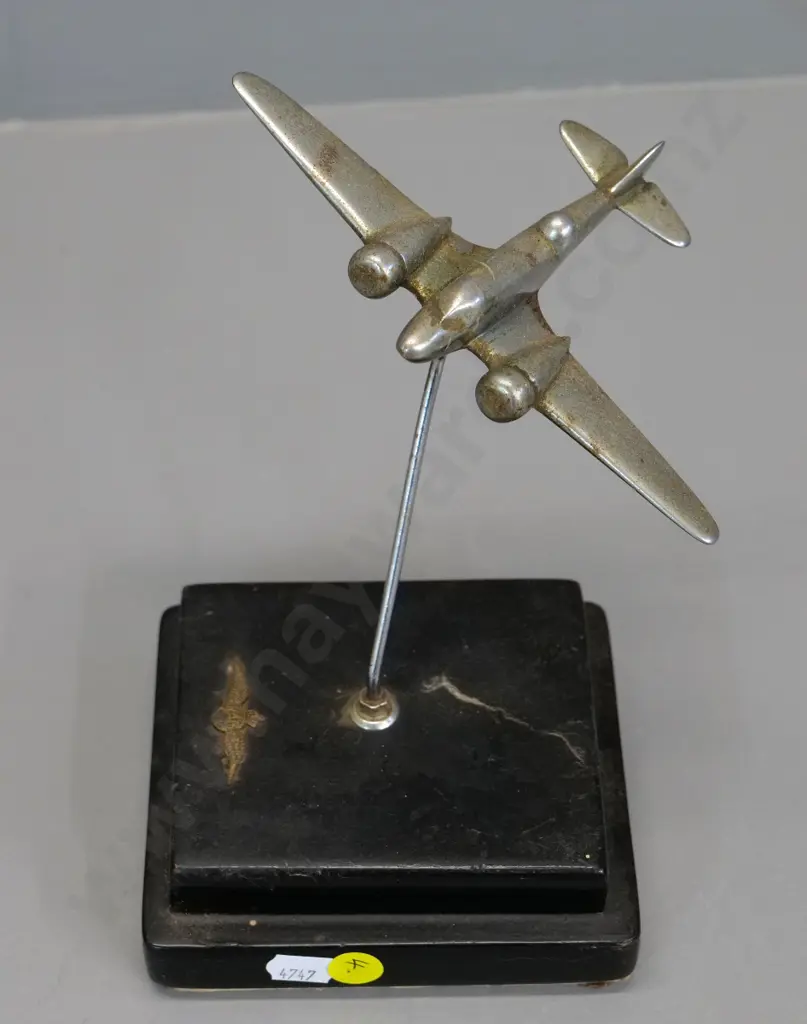 WWII era metal aeroplane on painted wooden base with RAF badge - some corrosion H190 Base 110x120 Image 1++