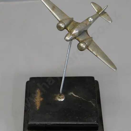 WWII era metal aeroplane on painted wooden base with RAF badge - some corrosion H190 Base 110x120