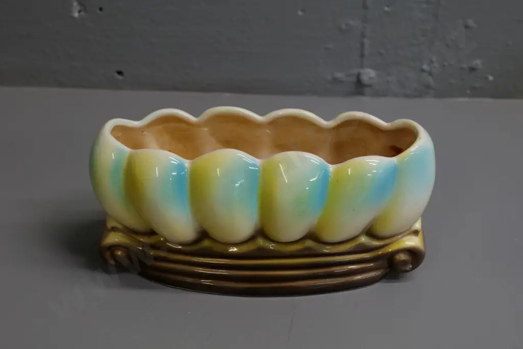 deco NZ pottery flower trough stamped B104 Titian Studio - some discolouration inside H90 L-200 Image 1++