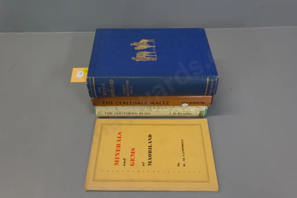 4 New Zealand books - Wilds of Maoriland (foxing) The Southern Runs, The Lyalldale Waltz, Minerals & Gems of Maoriland Image 1++