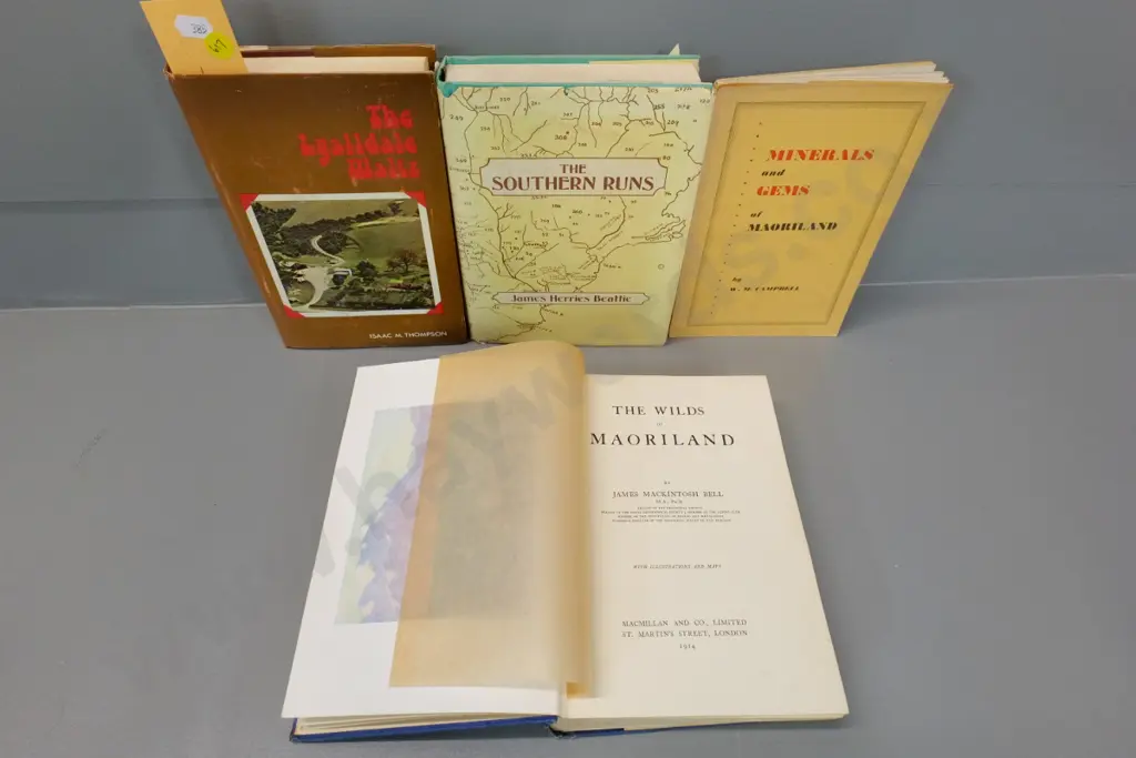 4 New Zealand books - Wilds of Maoriland (foxing) The Southern Runs, The Lyalldale Waltz, Minerals & Gems of Maoriland Image 1++
