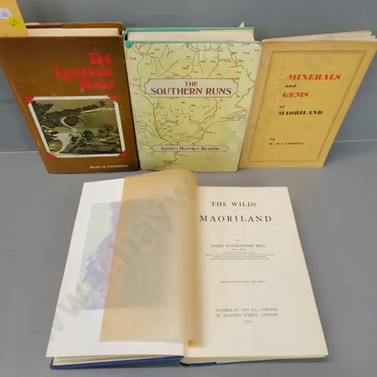 4 New Zealand books - Wilds of Maoriland (foxing) The Southern Runs, The Lyalldale Waltz, Minerals & Gems of Maoriland