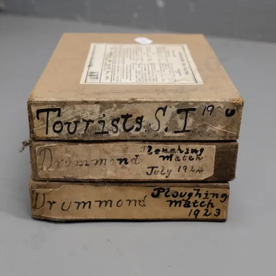 EA Philips studio? 3 boxes glass plate negatives: Maori Beach bush logging, 1923/4 Drummond ploughing match etc.