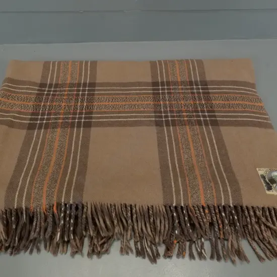 vintage Kaiapoi Woollens wool check travel rug - ink stain to label