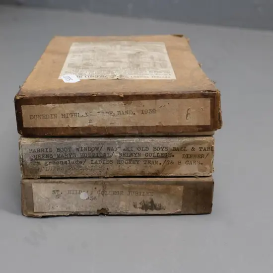 EA Philips studio? 3 boxes glass plate negatives: pipe bands, Selwyn College, Waitaki Old Boys, St Hilda etc.
