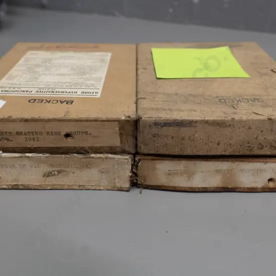 EA Philips studio? 3 boxes glass plate negatives - 1941 Skating groups, 1939 wedding, groups, portraits & box of blanks