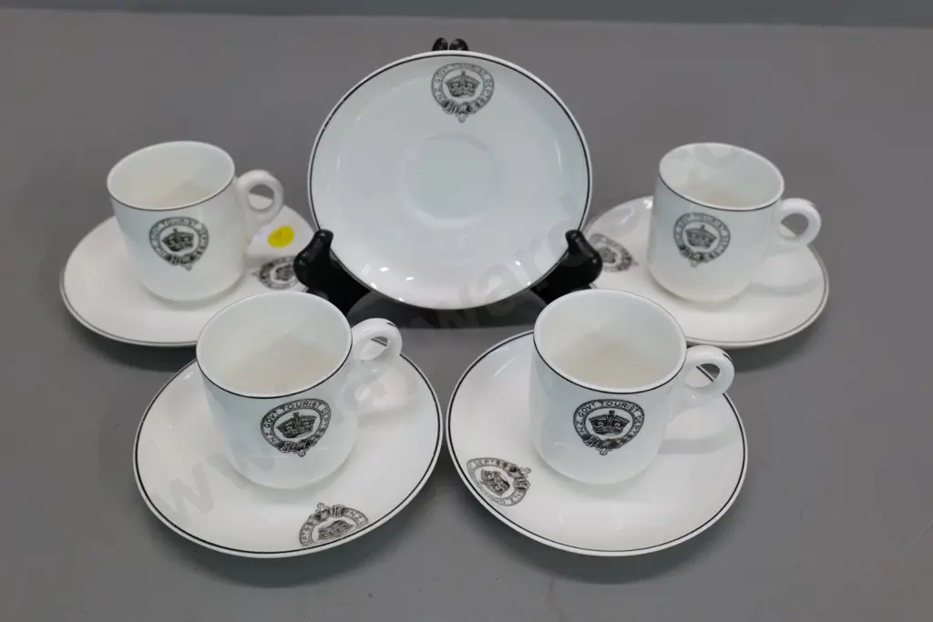 "NZ Govt. Tourist Department" - 4 Tuscan china demitasse coffee cups & saucers, one spare saucer Image 1++