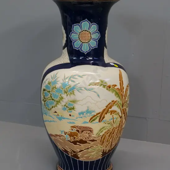 large incised and hand painted asian vase H-610 Diameter 310 at widest
