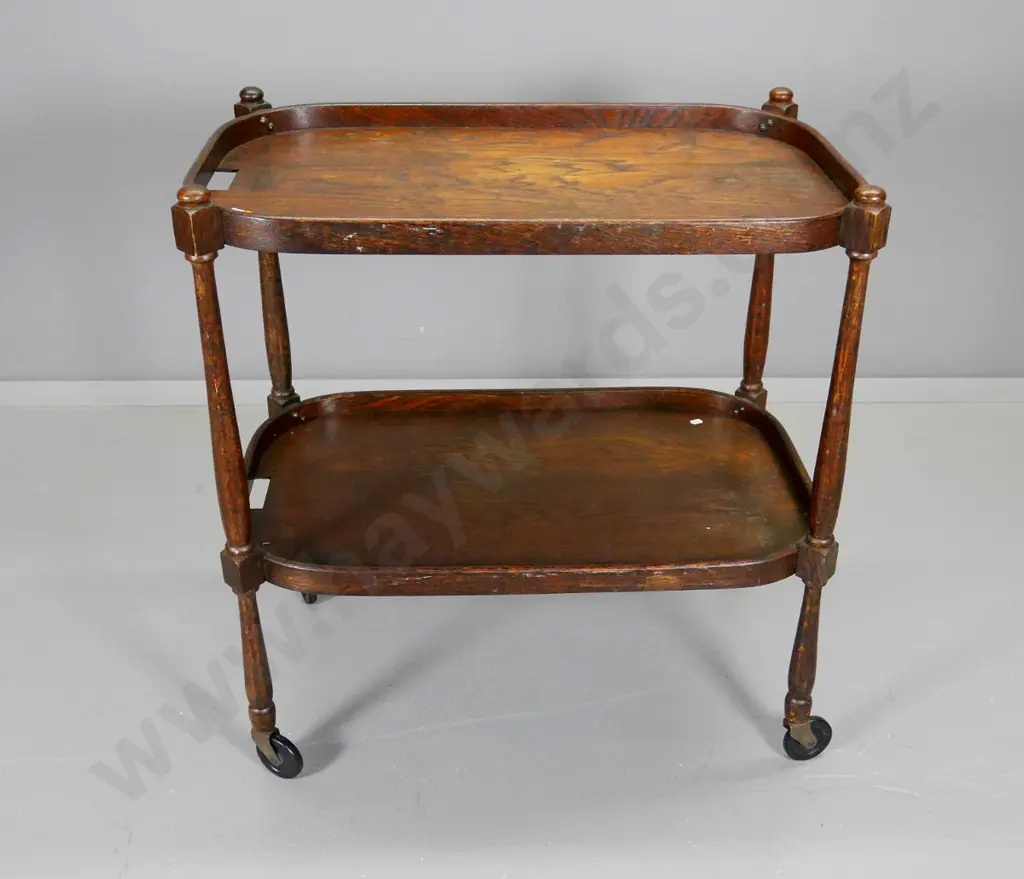 deco oak 2-tier tea trolley on original casters - some bubbles to veneer on lower shelf H-760 L-730 W-440 Image 1++