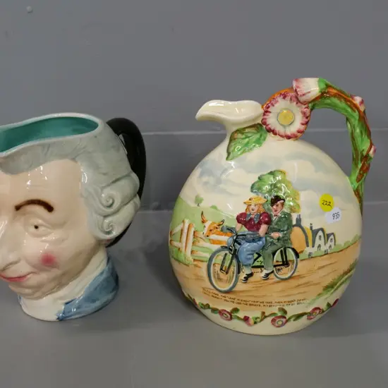 Crown Devon Daisy Belle musical jug H-210, mechanism not working, and Sarreguemines French character