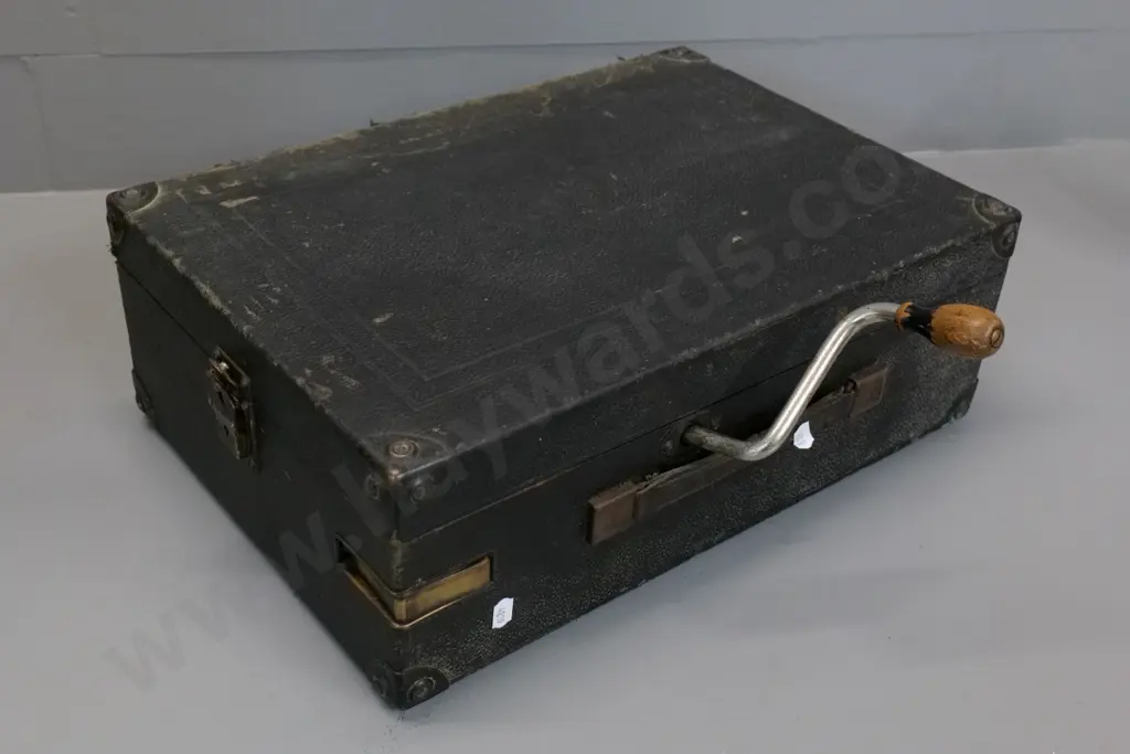 His Master's Voice portable wind-up gramophone with packet of needles - going condition Image 1++