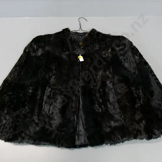 black fur short cape with metal clasp - marked Wilfred Clement Montreal Canada