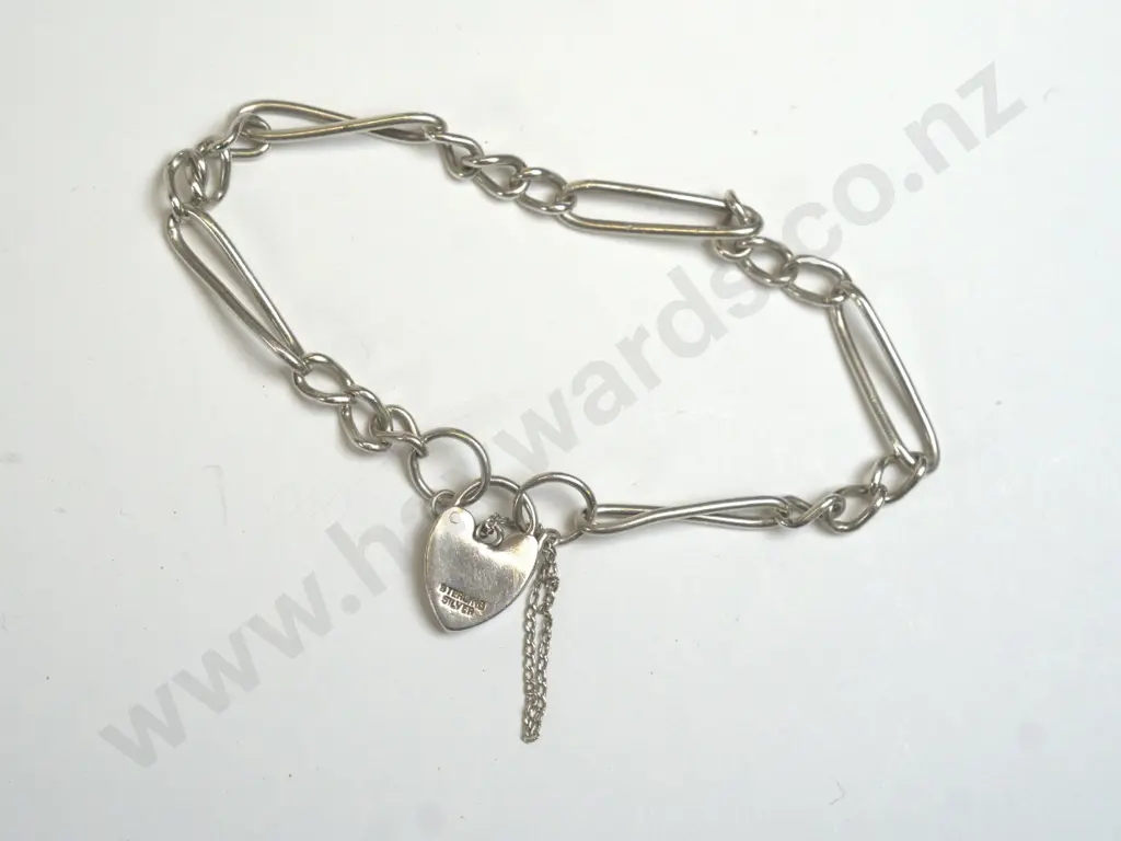 silver chain bracelet with heart clasp stamped sterling silver Image 1++
