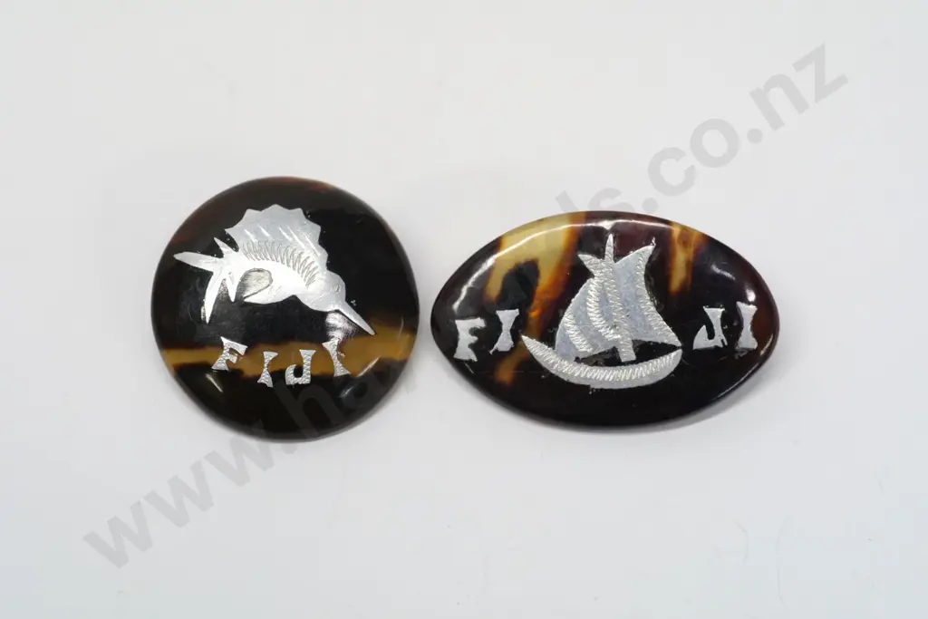 2 tortise shell brooches 'Fiji' Image 1++