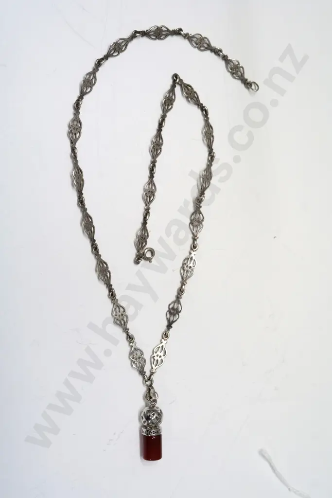 sterling art nouveau chain with 925 carnelian fob Image 1++