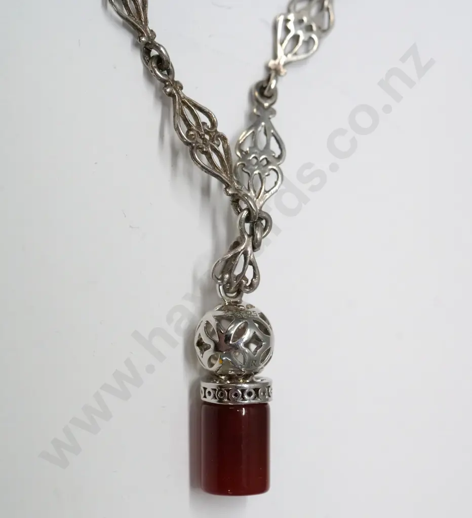 sterling art nouveau chain with 925 carnelian fob Image 1++