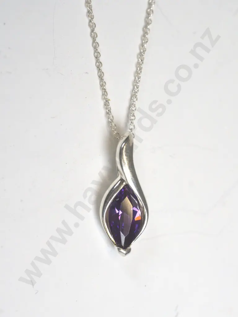 silver amethyst necklace chain stamped 925 Image 1++