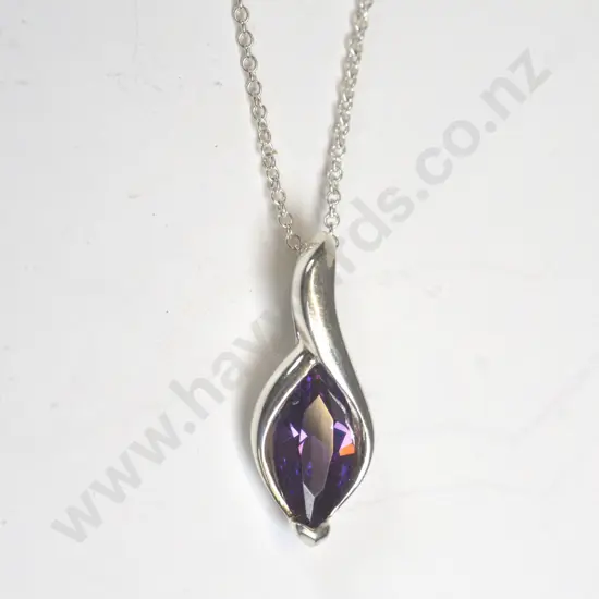 silver amethyst necklace chain stamped 925
