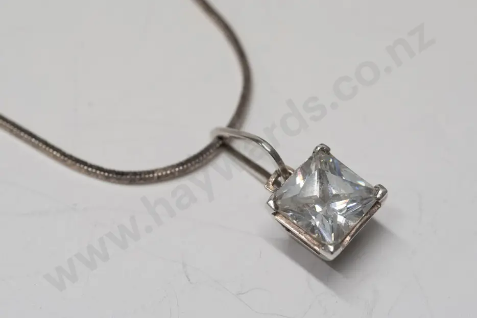 silver cz necklace chain stamped 925 Image 1++