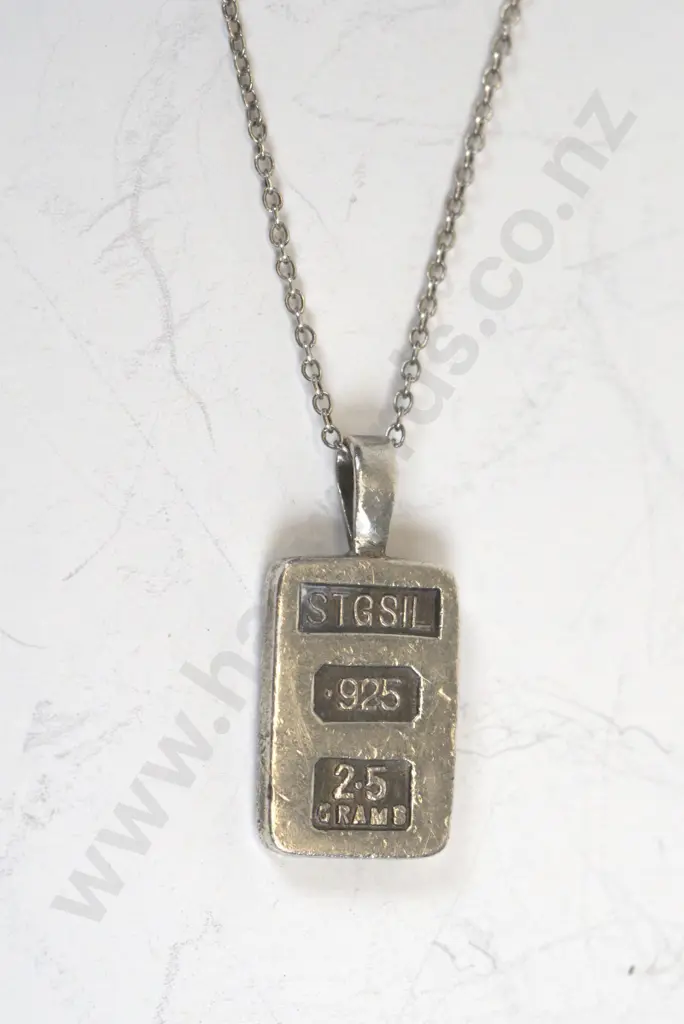 silver ingot necklace stamped 925 Image 1++