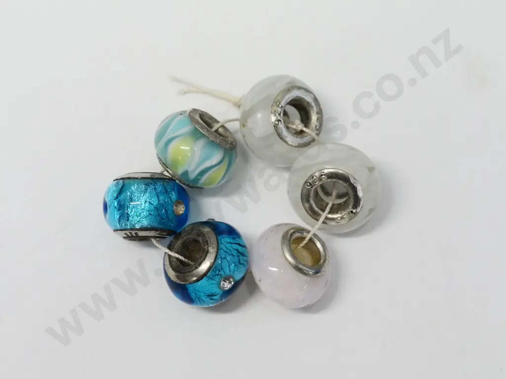 6 coloured ball charms with silver bands stamped 925 Image 1++