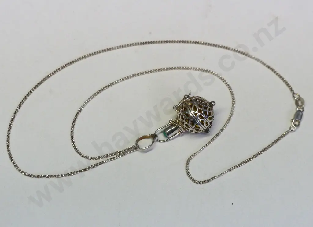 silver hinged jeannie style bottle with coloured ball inside & turquoise lid chain stamped 925 Image 1++