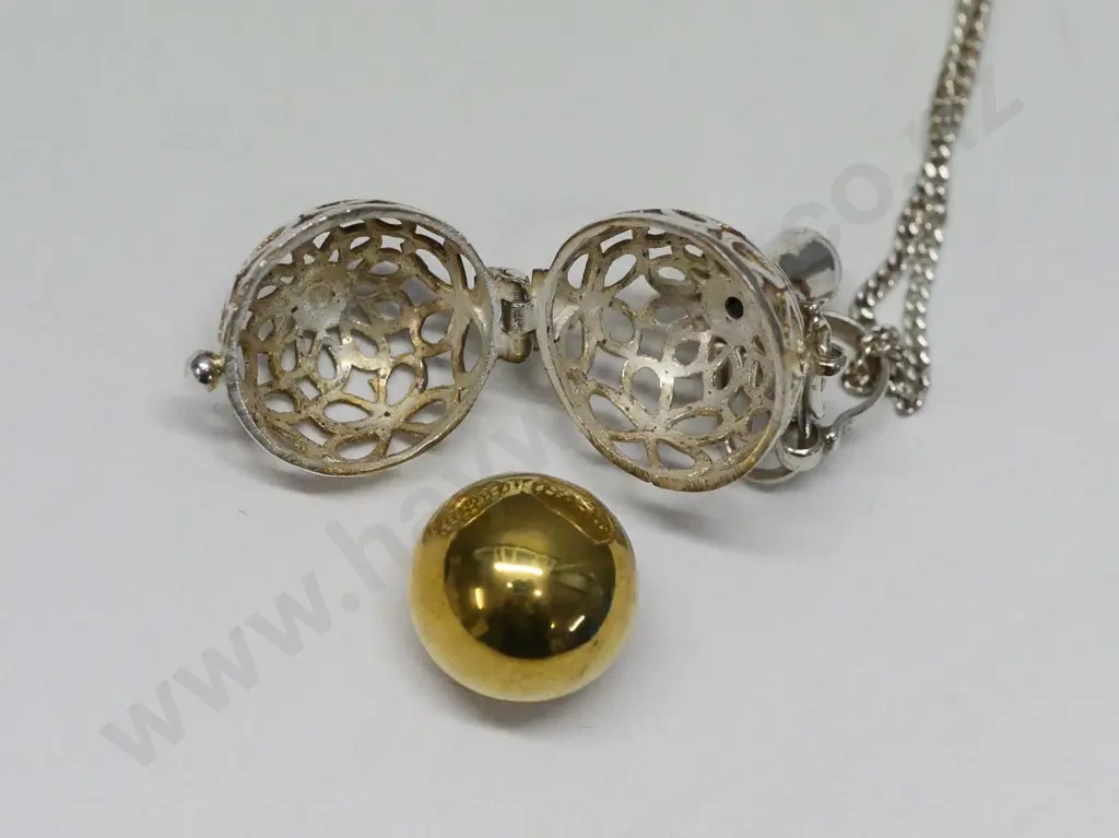 silver hinged jeannie style bottle with coloured ball inside & turquoise lid chain stamped 925 Image 1++