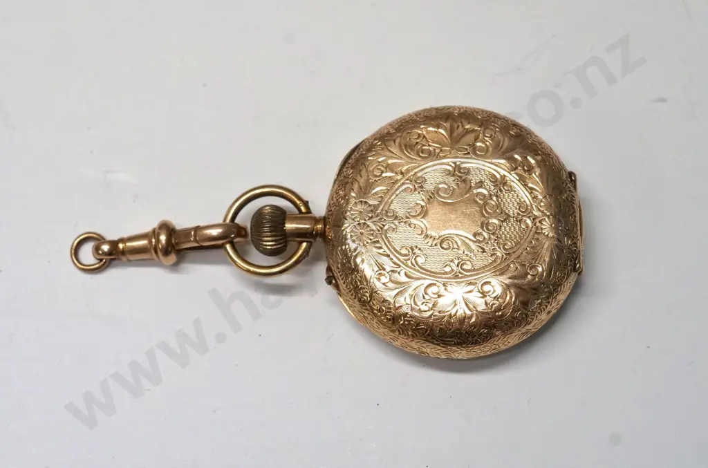 gold fob watch, fob chain [stamped 375] & chain Image 1++