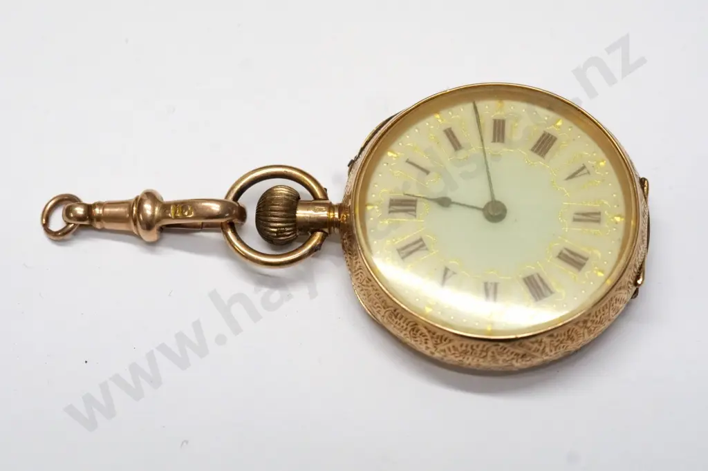 gold fob watch, fob chain [stamped 375] & chain Image 1++