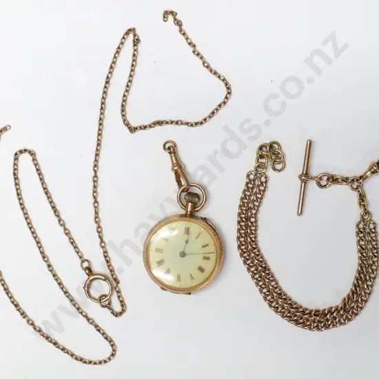 gold fob watch, fob chain [stamped 375] & chain