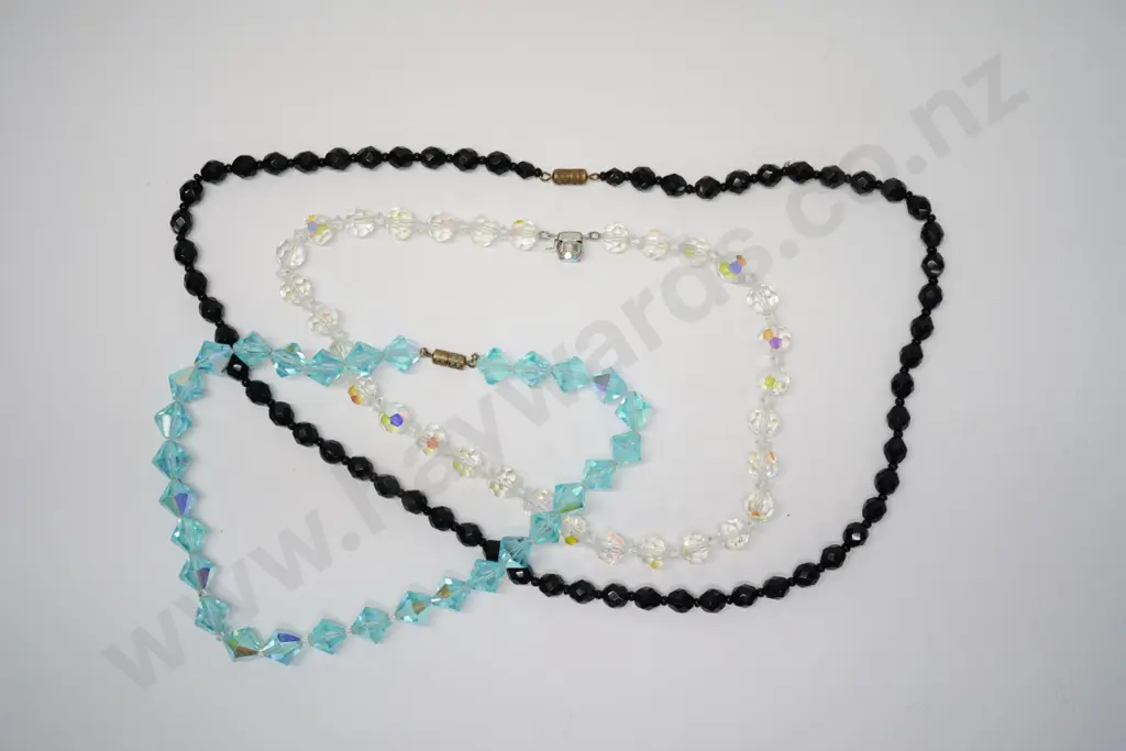 black jet bead necklace, blue crystal necklace & clear crystal necklace Image 1++